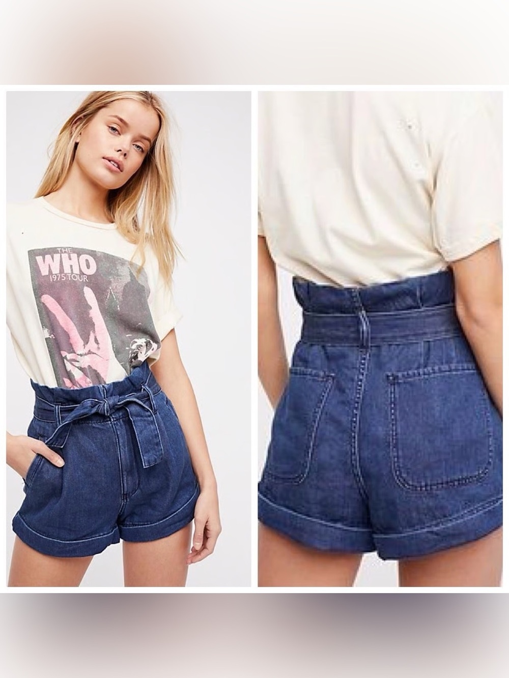 We the Free High-Waist Paperbag Denim Shorts EUC